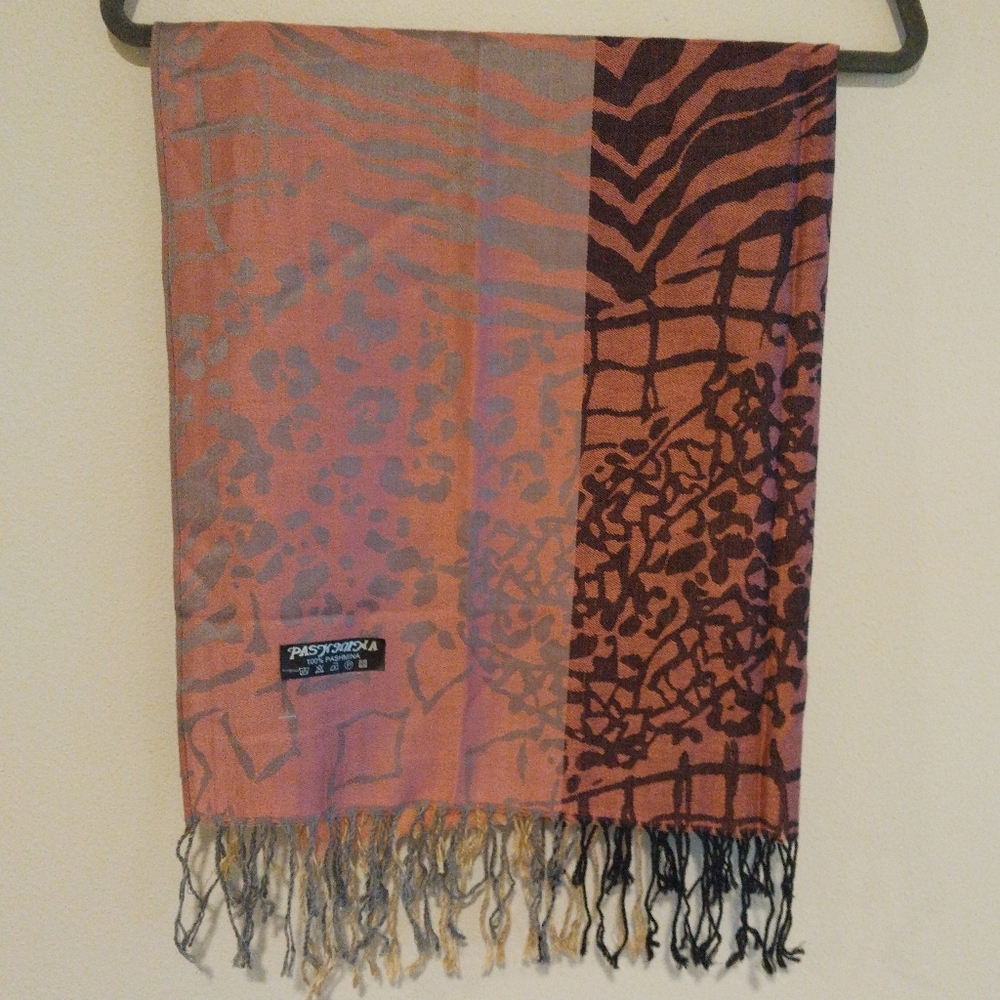 Pashmina 100% Pashmina Pink & Purple Mixed Media Shawl Scarf